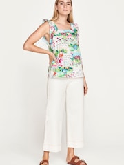Thought White Rosalie Organic Floral Frill Sleeve Top - Image 3 of 4