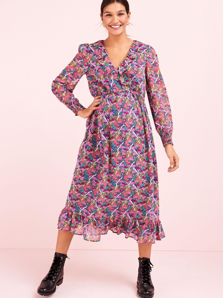 Geblümt, mehrfarbig bedruckt - Midikleid mit Wickeldesign vorne (Umstandsmode) - Bild 1 von 6