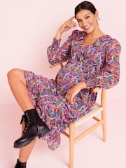 Geblümt, mehrfarbig bedruckt - Midikleid mit Wickeldesign vorne (Umstandsmode) - Bild 3 von 6