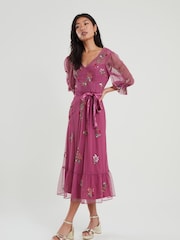 Monsoon Pink Sabrina Embellished Midi Dress - Image 1 of 3