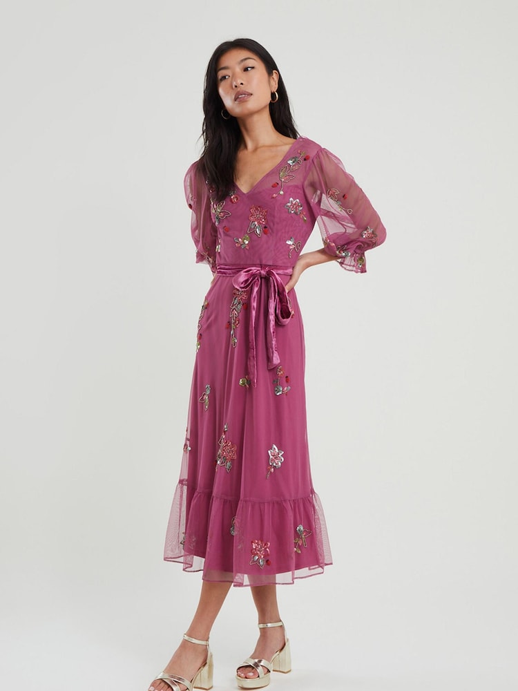Monsoon Pink Sabrina Embellished Midi Dress - Image 1 of 3