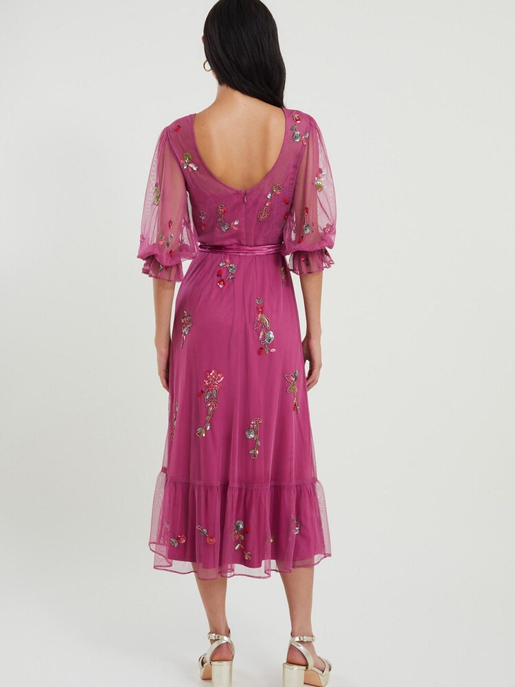 Monsoon Pink Sabrina Embellished Midi Dress - Image 2 of 3