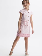 Reiss Pink Print Jacie 9-12 yrs Cap Sleeve Double Breasted Dress - Image 1 of 8