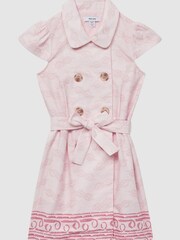 Reiss Pink Print Jacie 9-12 yrs Cap Sleeve Double Breasted Dress - Image 2 of 8