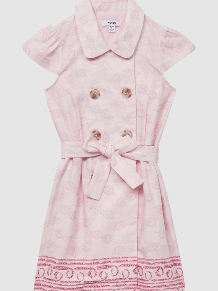 Reiss Pink Print Jacie 9-12 yrs Cap Sleeve Double Breasted Dress - Image 2 of 8