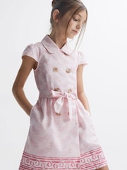 Reiss Pink Print Jacie 9-12 yrs Cap Sleeve Double Breasted Dress - Image 3 of 8