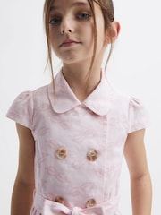 Reiss Pink Print Jacie 9-12 yrs Cap Sleeve Double Breasted Dress - Image 4 of 8