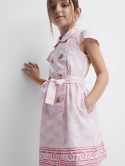 Reiss Pink Print Jacie 9-12 yrs Cap Sleeve Double Breasted Dress - Image 6 of 8