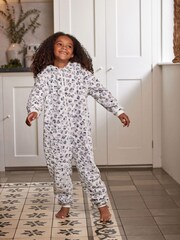 White/Grey Kids Matching Family Animal Print Fleece All-In-One (1.5-16yrs) - Image 1 of 5