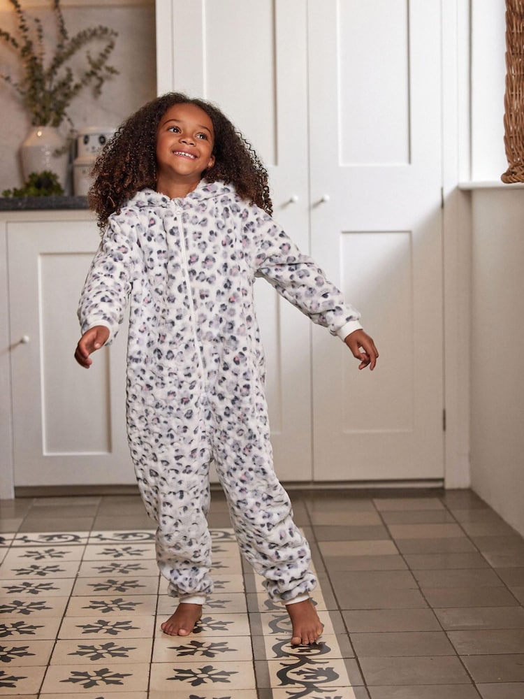 White/Grey Kids Matching Family Animal Print Fleece All-In-One (1.5-16yrs) - Image 1 of 5