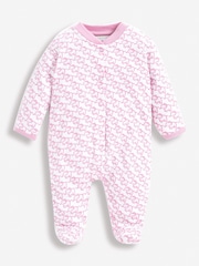 JoJo Maman Bébé Pink Little Elephant Cotton Baby Sleepsuit - Image 1 of 2