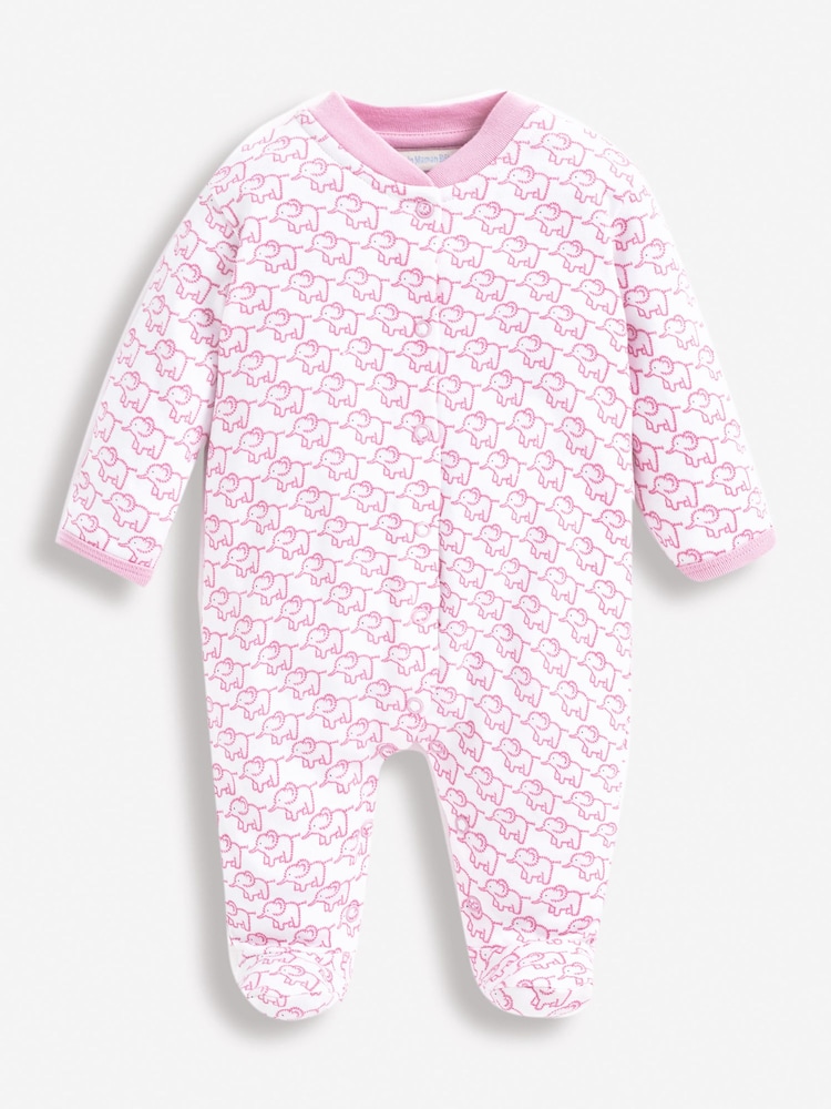 JoJo Maman Bébé Pink Little Elephant Cotton Baby Sleepsuit - Image 1 of 2
