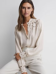 Reiss Ivory Celia Lace Cut-Out Blouse - Image 1 of 5