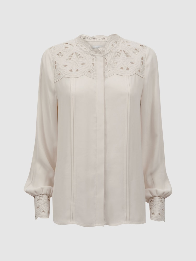 Reiss Ivory Celia Lace Cut-Out Blouse - Image 2 of 5