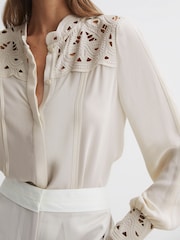 Reiss Ivory Celia Lace Cut-Out Blouse - Image 4 of 5