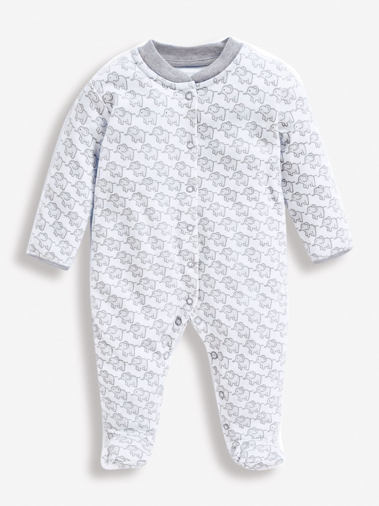 JoJo Maman Bébé Grey Little Elephant Cotton Baby Sleepsuit - Image 1 of 2