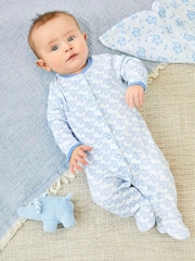 JoJo Maman Bébé Blue Little Elephant Cotton Baby Sleepsuit - Image 1 of 3