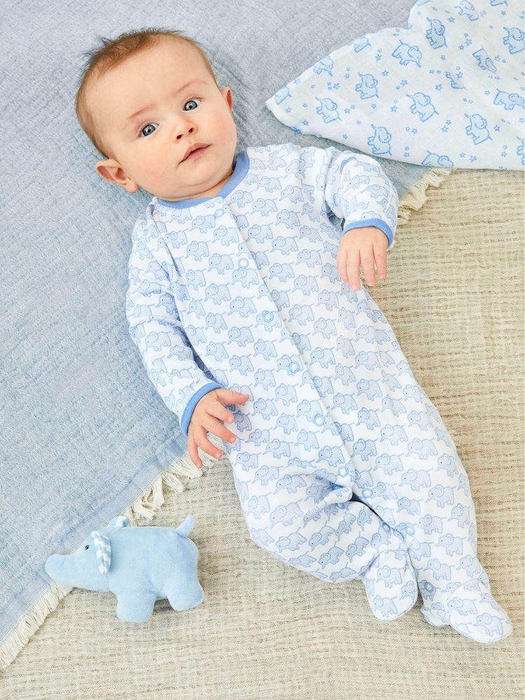 Babyblau - JoJo Maman Bébé Little Elephant Baby-Schlafanzug aus Baumwolle - Bild 1 von 3 Babyblau - JoJo Maman Bébé Little Elephant Baby-Schlafanzug aus Baumwolle - Bild 1 von 3