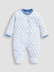 JoJo Maman Bébé Blue Little Elephant Cotton Baby Sleepsuit - Image 3 of 3