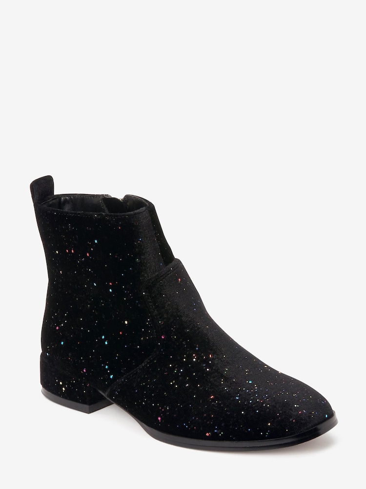 Black Rainbow Glitter Velvet Boots - Image 2 of 5