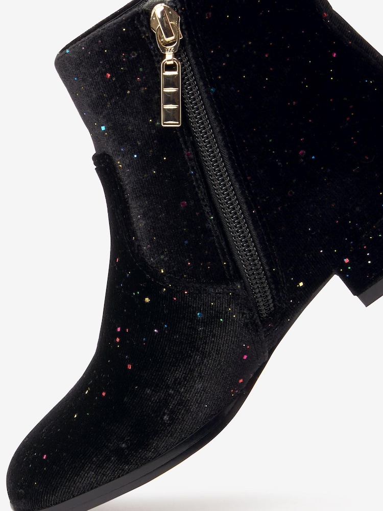 Black Rainbow Glitter Velvet Boots - Image 3 of 5