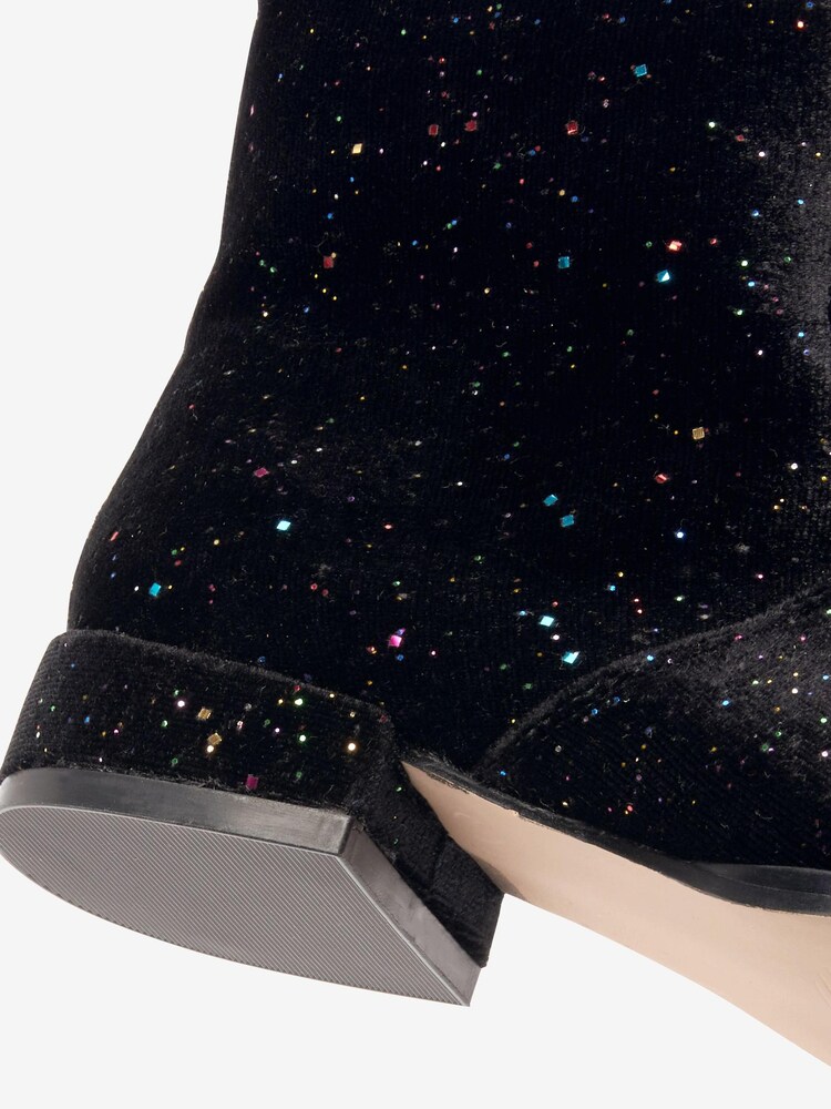 Black Rainbow Glitter Velvet Boots - Image 4 of 5
