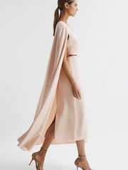 Reiss Nude Kate Cape-Style Midi Dress - Image 1 of 6