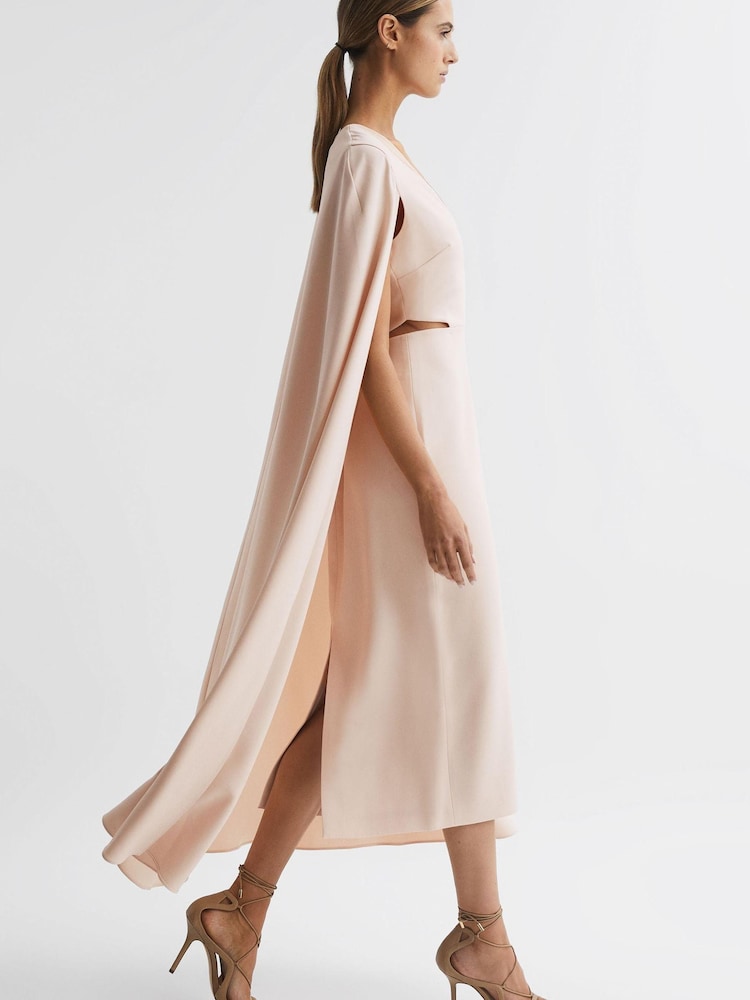 Reiss Nude Kate Cape-Style Midi Dress - Image 1 of 6