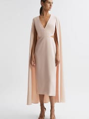 Reiss Nude Kate Cape-Style Midi Dress - Image 4 of 6