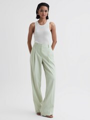 Reiss Green Naomi Wide Leg Wool Blend Trousers - Image 1 of 5