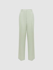 Reiss Green Naomi Wide Leg Wool Blend Trousers - Image 2 of 5