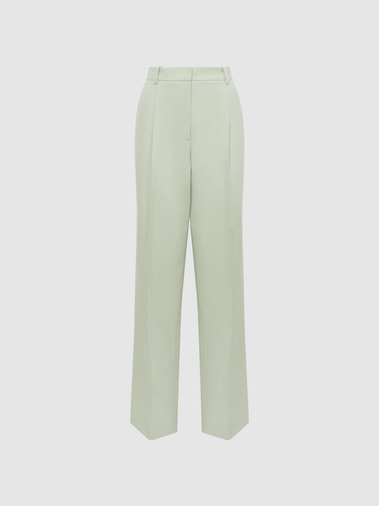 Reiss Green Naomi Wide Leg Wool Blend Trousers - Image 2 of 5