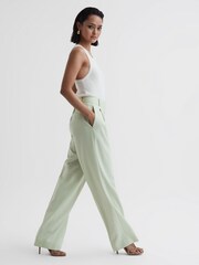 Reiss Green Naomi Wide Leg Wool Blend Trousers - Image 5 of 5
