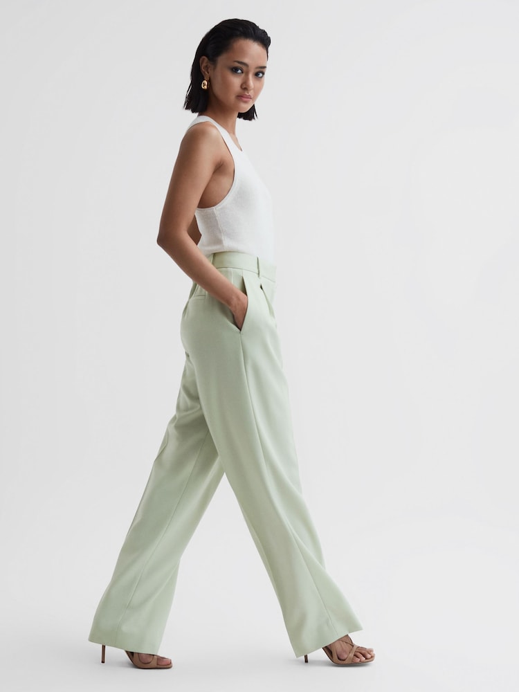 Reiss Green Naomi Wide Leg Wool Blend Trousers - Image 5 of 5