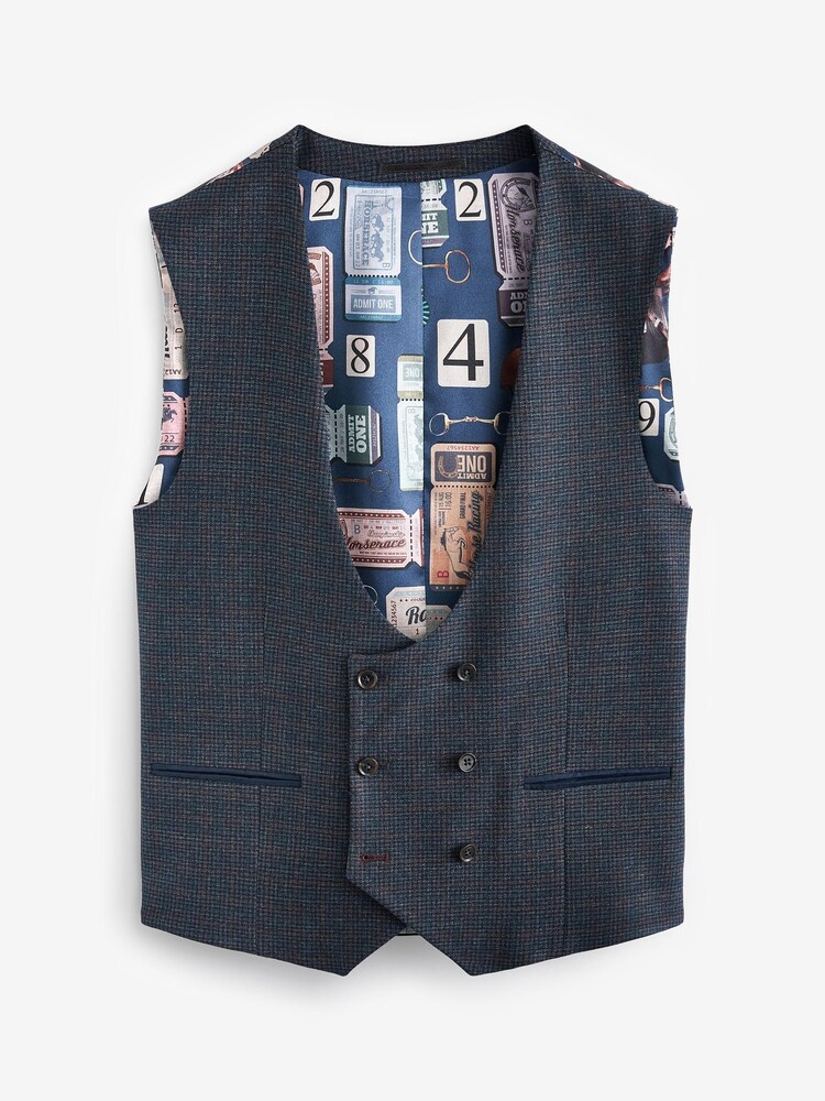 Navy Blue Puppytooth Suit: Waistcoat - Image 5 of 5