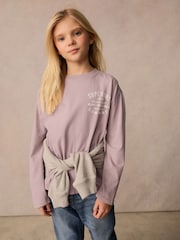 Superdry Lilac Purple Long Sleeve Workwear Printed T-Shirt - Image 1 of 10