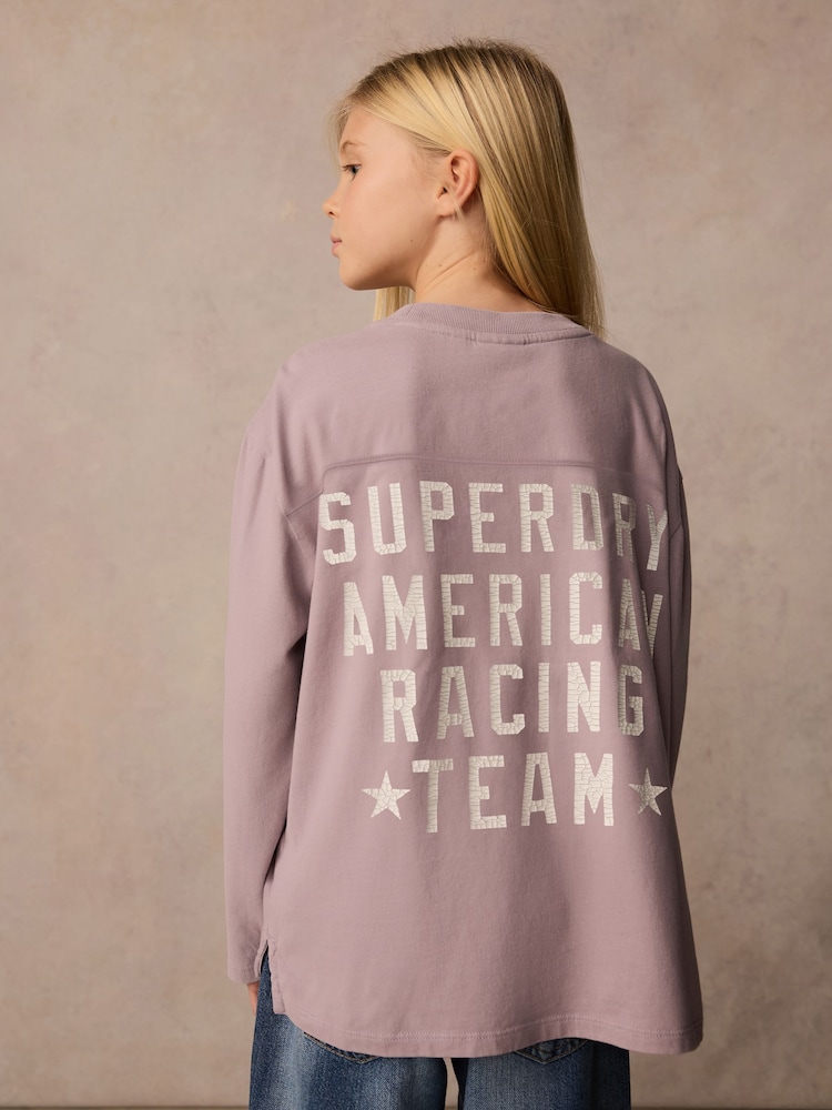 Superdry Lilac Purple Long Sleeve Workwear Printed T-Shirt - Image 2 of 10
