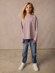 Superdry Lilac Purple Long Sleeve Workwear Printed T-Shirt - Image 3 of 10
