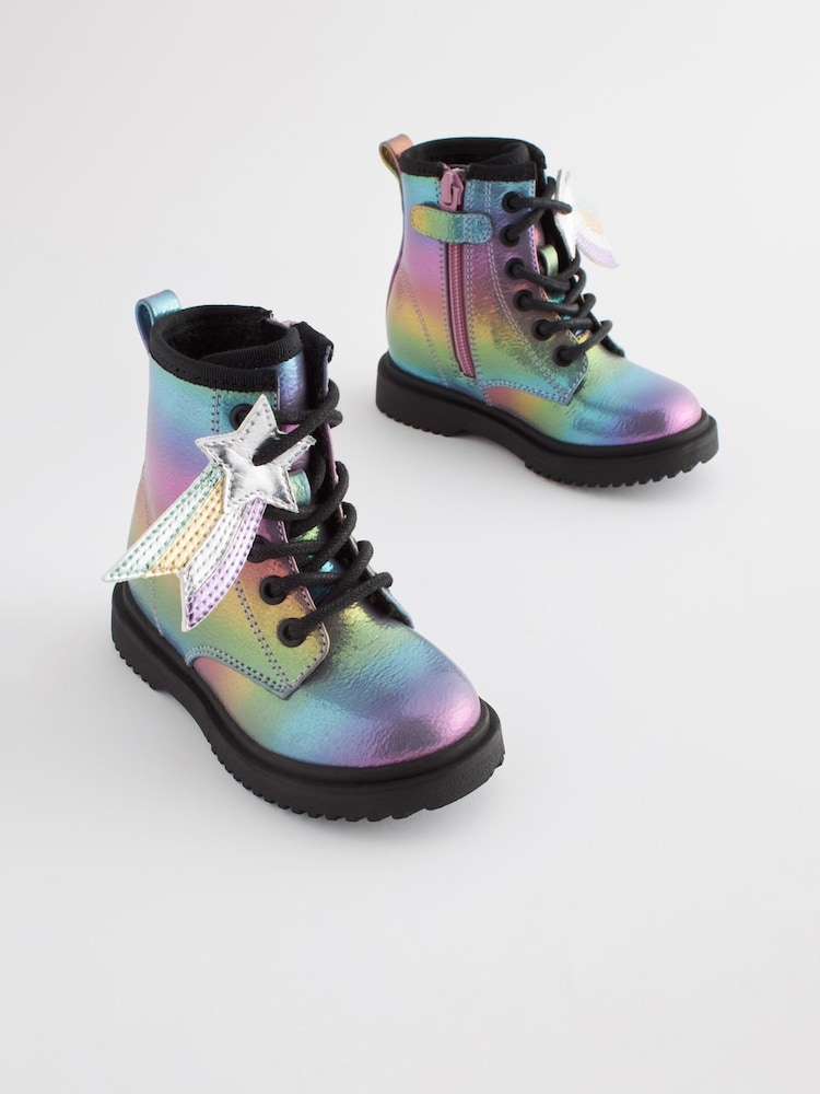 Rainbow Wide Fit (G) Warm Lined Lace-Up Boots - Image 1 of 6 Rainbow Wide Fit (G) Warm Lined Lace-Up Boots - Image 1 of 6