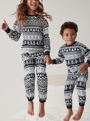 Bleu marine en jacquard - Pyjama de Noël en coton pour enfants de la famille (9 mois à 16 ans) - Image 1 de 6