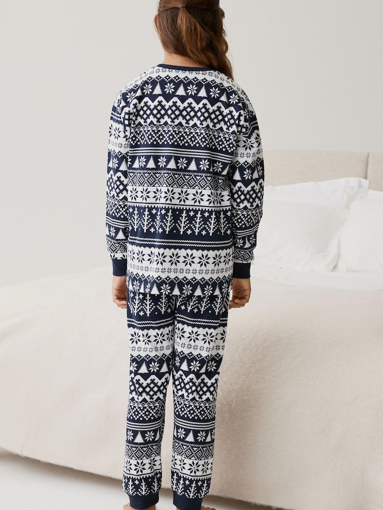 Bleu marine en jacquard - Pyjama de Noël en coton pour enfants de la famille (9 mois à 16 ans) - Image 3 of 6