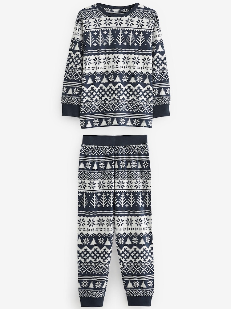 Bleu marine en jacquard - Pyjama de Noël en coton pour enfants de la famille (9 mois à 16 ans) - Image 4 of 6