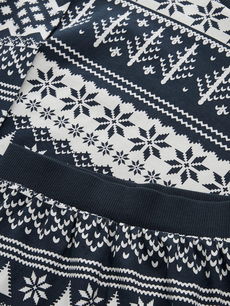 Temno modra in modra s fairisle vzorcem - Ujemajoče se družinske otroške pižame Božič iz bombaža (9mesecev-16leto) - Slika 6 iz 6 Temno modra in modra s fairisle vzorcem - Ujemajoče se družinske otroške pižame Božič iz bombaža (9mesecev-16leto) - Slika 6 iz 6