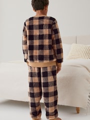 Neutral Check Matching Family Kids Cosy Fleece Pyjamas (3-16yrs) - Image 3 of 6