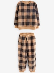 Neutral Check Matching Family Kids Cosy Fleece Pyjamas (3-16yrs) - Image 5 of 6