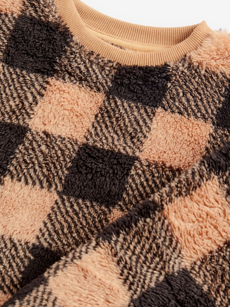 Neutral Check Matching Family Kids Cosy Fleece Pyjamas (3-16yrs) - Image 6 of 6