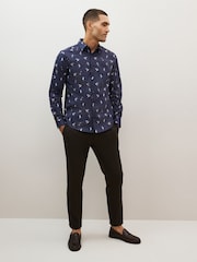 Navy Blue Hummingbird Regular Fit Printed Trimmed Shirt - Image 2 of 8