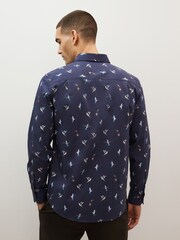 Navy Blue Hummingbird Regular Fit Printed Trimmed Shirt - Image 3 of 8