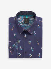 Navy Blue Hummingbird Regular Fit Printed Trimmed Shirt - Image 6 of 8