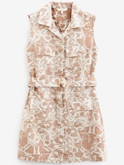 Brown Snake Print Linen Blend Sleeveless Utility Mini Dress - Image 2 of 2